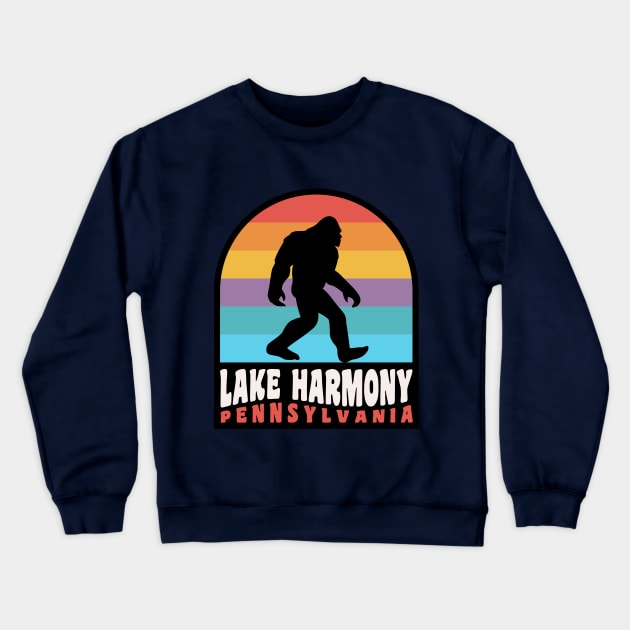 Lake Harmony Pennsylvania Bigfoot Sasquatch Poconos Vacation Retro Sunset Crewneck Sweatshirt by PodDesignShop